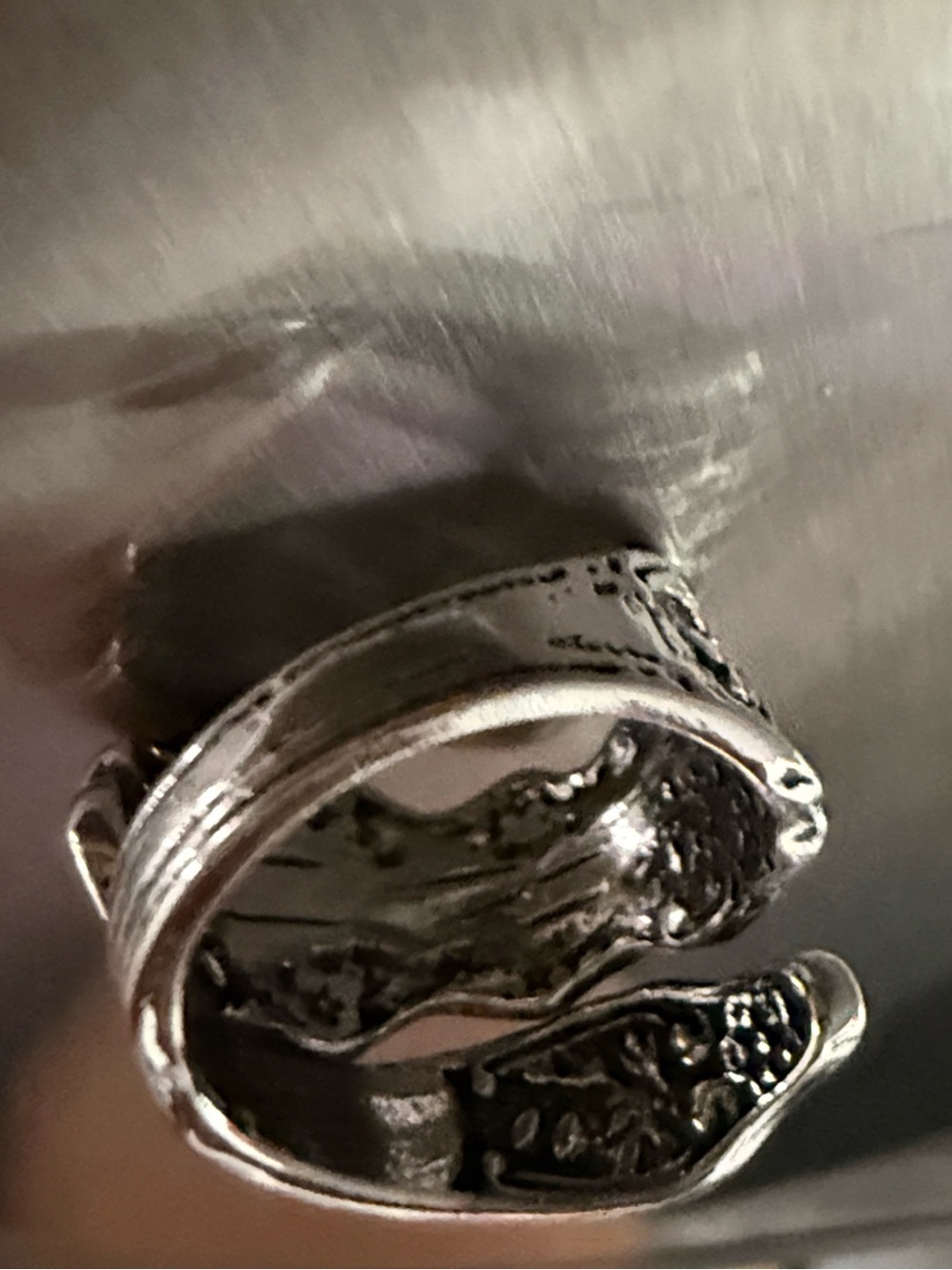 Floral Engraved Silver Spoon Ring Set - Picture 5 of 6